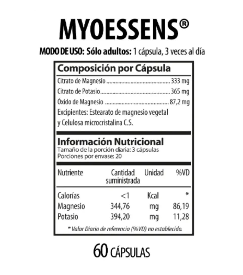 MYOESSENS Magnesio y Potasio Nutrabiotics 60 Cápsulas 2