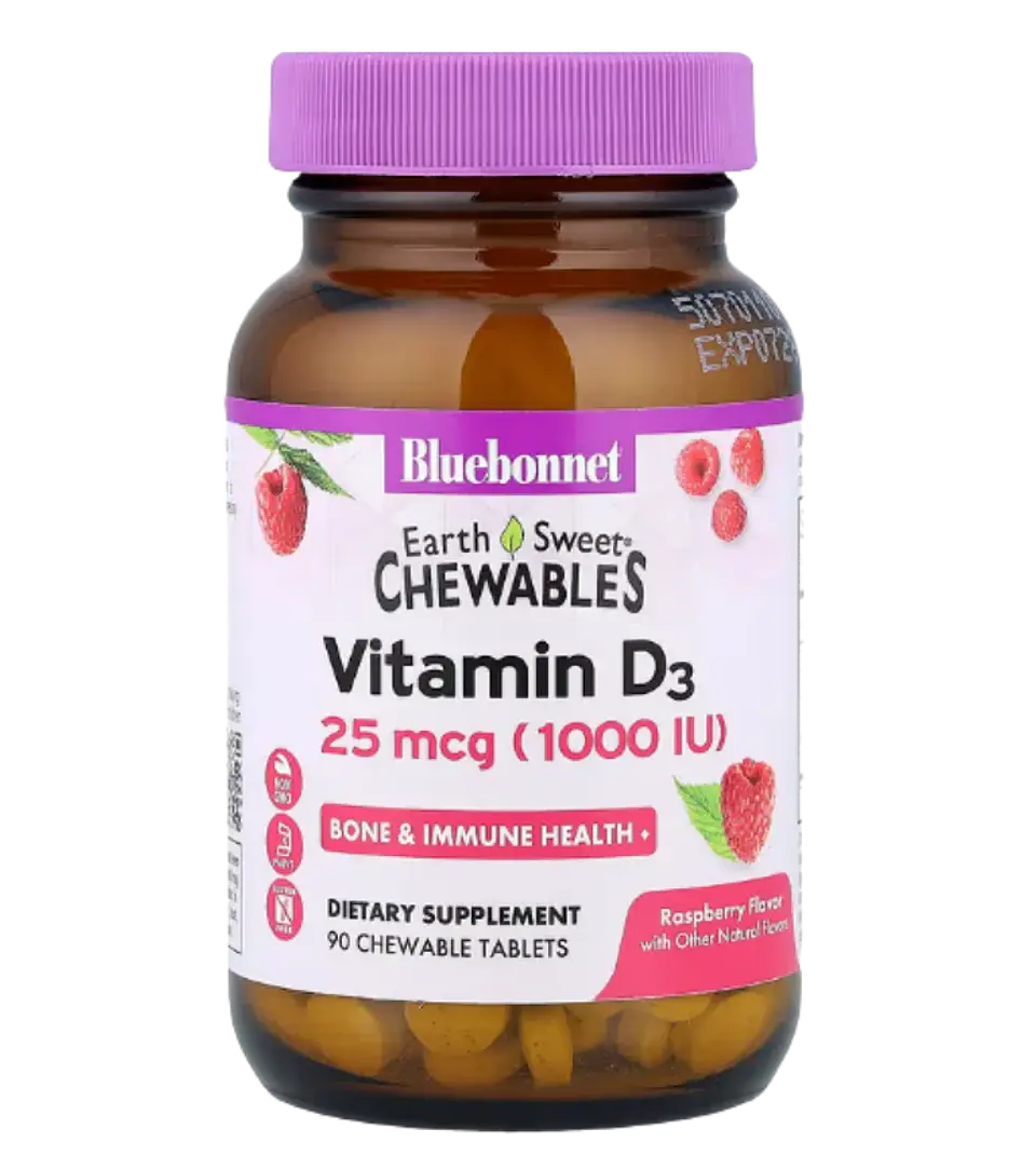 Vitamina D3 Bluebonnet 1.000 UI – 90 Tabletas Masticables de Frambuesa 1