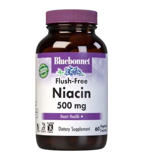 Niacina Flush-Free Bluebonnet 500 mg 60 Cápsulas Vegetales