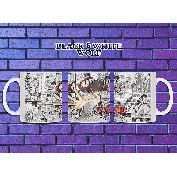 Rurouni Kenshin - Sanosuke Sagara Tazón BlackandWhite Wolf 