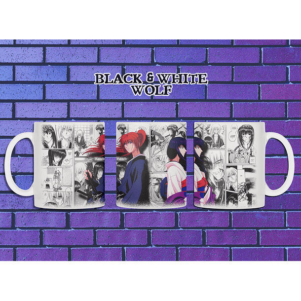 Rurouni Kenshin - Kenshin y Tomoe Tazón BlackandWhite Wolf 