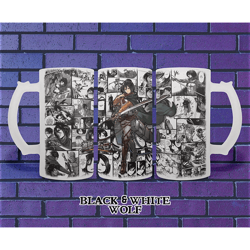 Shingeki no Kyojin - Mikasa Shopero BlackandWhite Wolf 