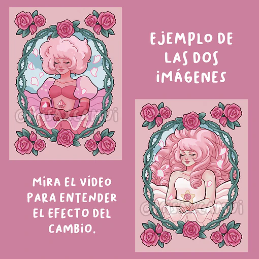 Steven Universe - Diamante Rosa y Rose Quarzo Lenticular Fanart