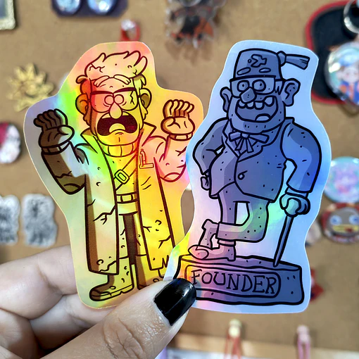 Gravity Falls - Stanley y Stanford Estatuas Sticker Holográfico 