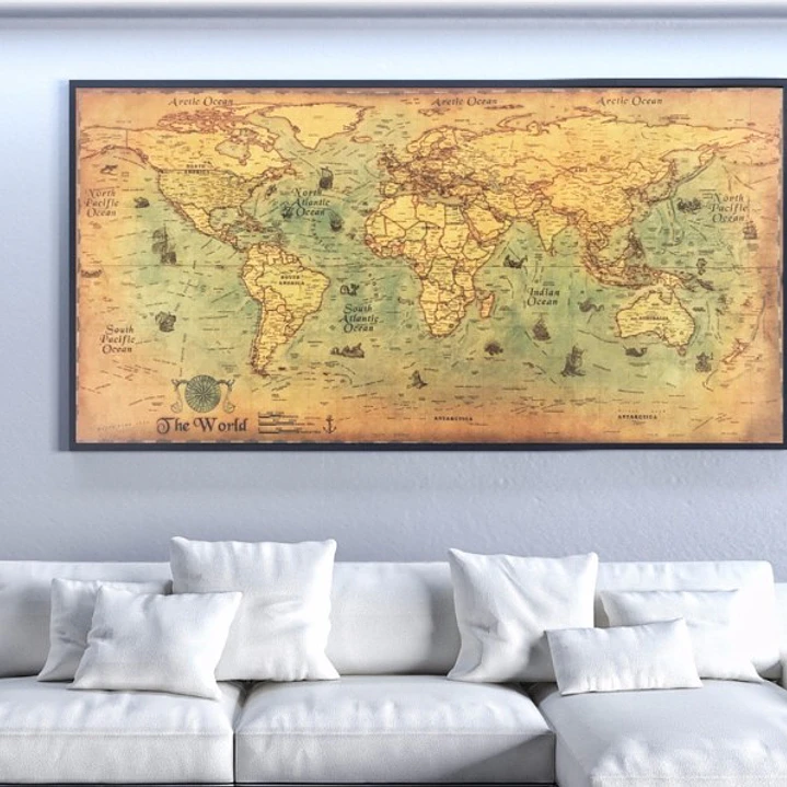 Mapa Mundi Naútico Vintage 50x100 Cm Póster 300 Gr 1