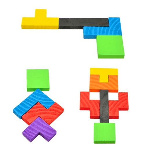 Juego Tetris Madera Didáctico Colores 9 Piezas