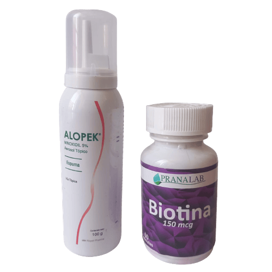 Alopek 100 ml + 60 cápsulas de Biotina 150 mg | Para el crecimiento de cabello y barba
