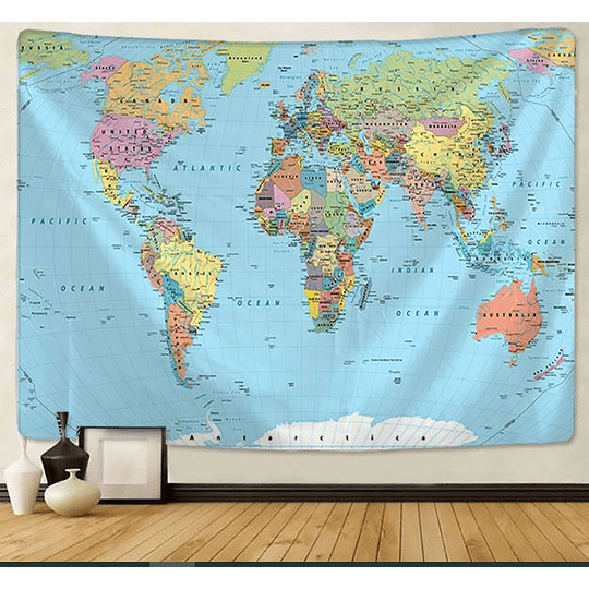 Tapiz Lienzo Colgante Mapa Del Mundo 100x150cms