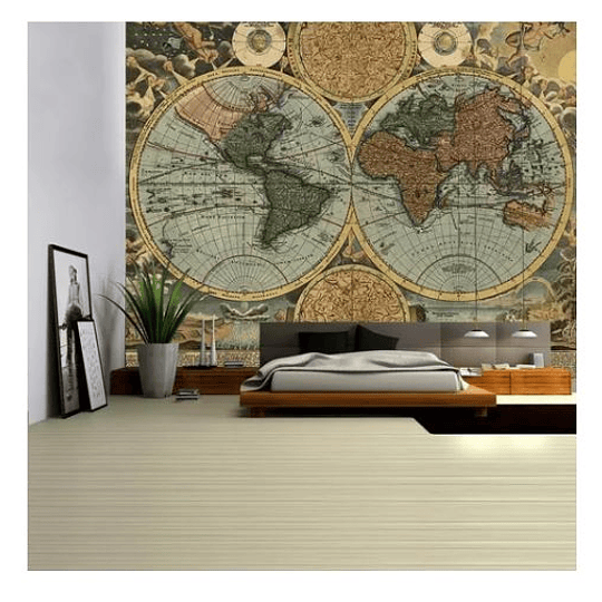 Tapiz Lienzo Colgante Mapa Del Mundo Vintage 100x150cms