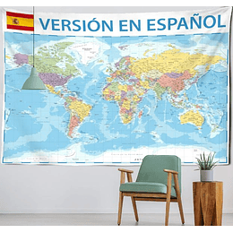 Tapiz Lienzo Colgante Mapa Del Mundo Versión Español 100x150cms