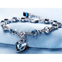 Pulsera Brazalete De La Suerte Plateado Corazón Azul Marino