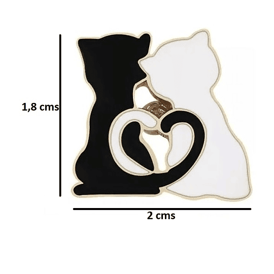 Pin Broche Gatitos Negro y Blanco Colitas Corazón