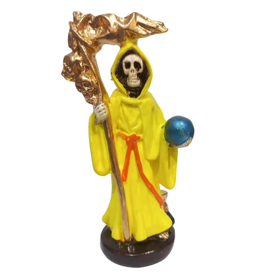 Figura pequeña de la Santa Muerte 12 cm color amarilla 1