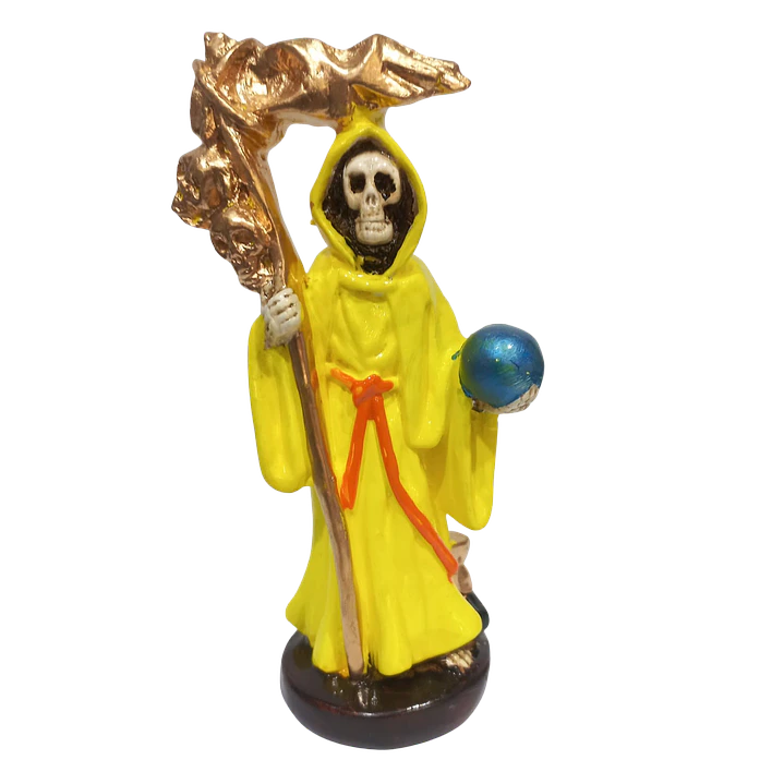 Figura pequeña de la Santa Muerte 12 cm color amarilla 1