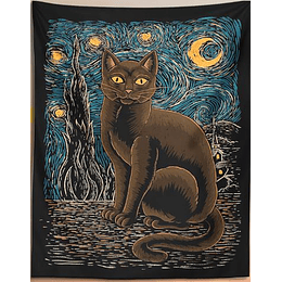 Tapiz lienzo colgante Gato Negro en la Noche Estrellada 74x94 cm