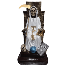 Santa Muerte sentada en Trono Blanca 34 cm