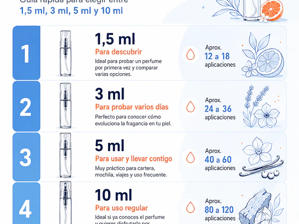 ¿Qué tamaño de decant elegir? Guía para comprar perfumes en 1,5 ml, 3 ml, 5 ml y 10 ml