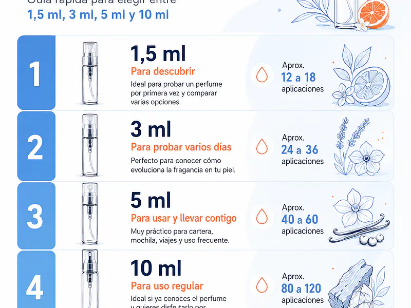 ¿Qué tamaño de decant elegir? Guía para comprar perfumes en 1,5 ml, 3 ml, 5 ml y 10 ml