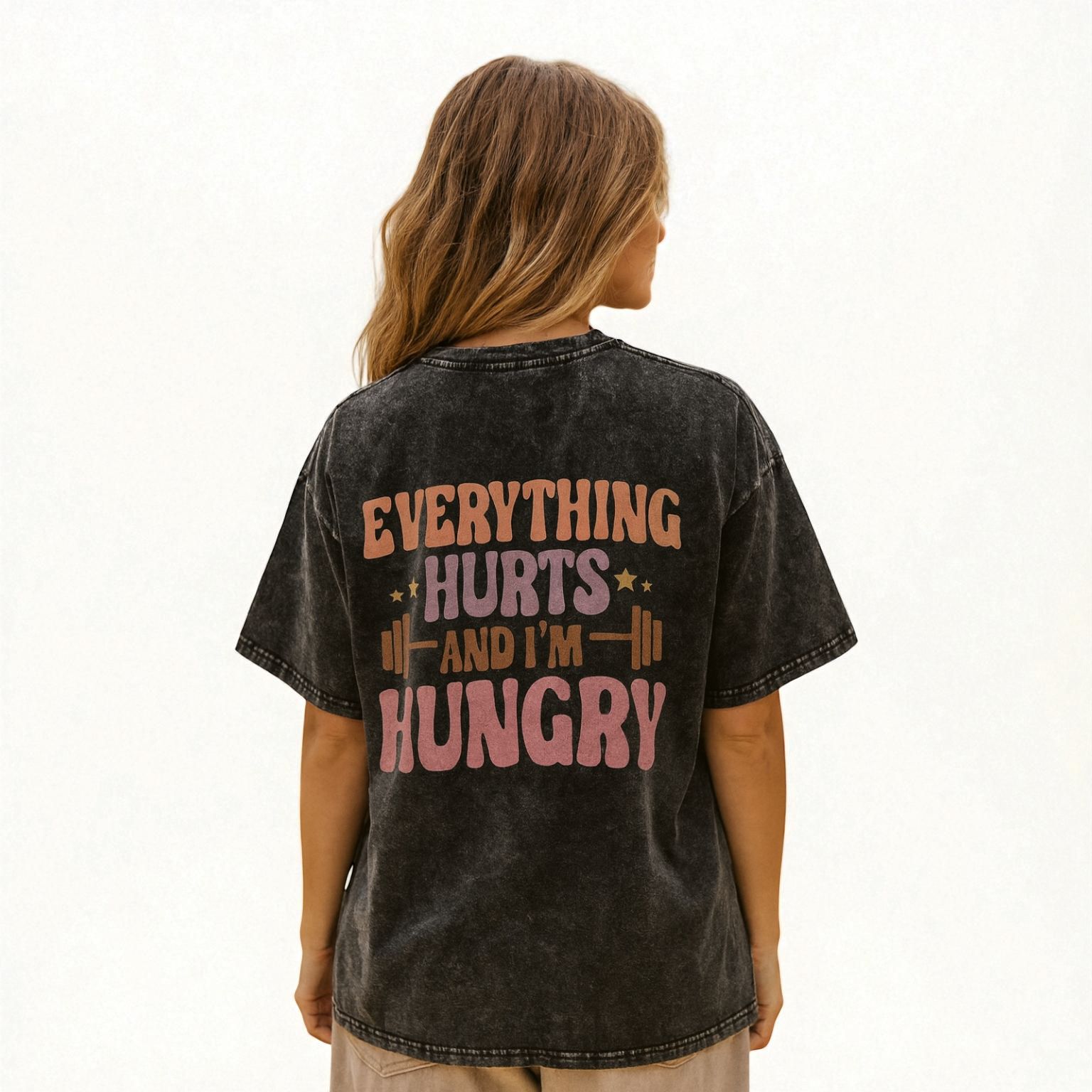 POLERA OVERSIZE - EVERYTHING HURTS NEGRA COLORES