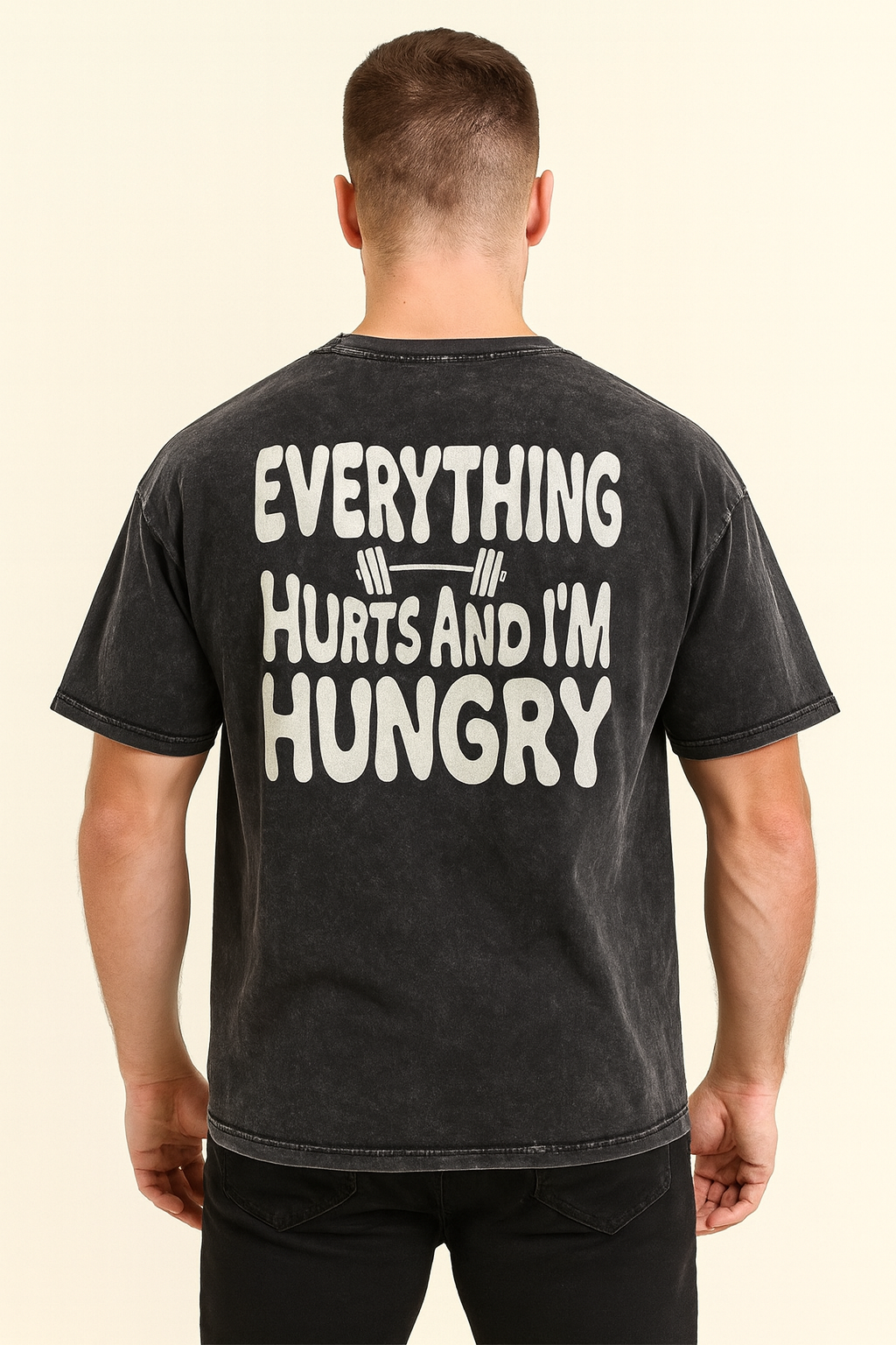 POLERA OVERSIZE - EVERYTHING HURTS NEGRA BLANCO