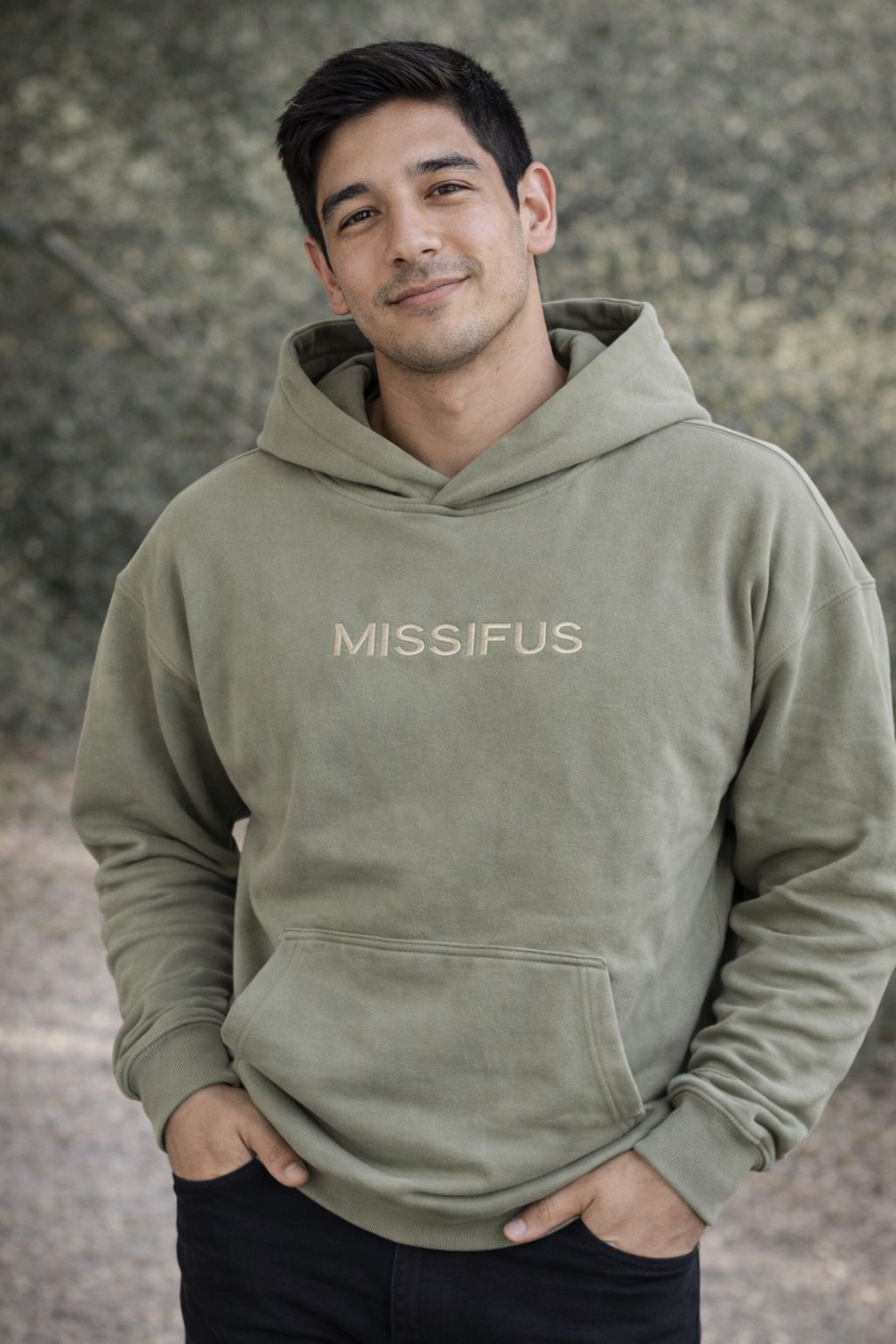 Poleron con gorro verde oliva