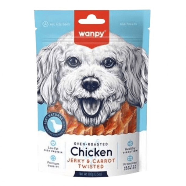 Snack Wanpy Perro Chicken Jerky and Carrot Twisted 100grs