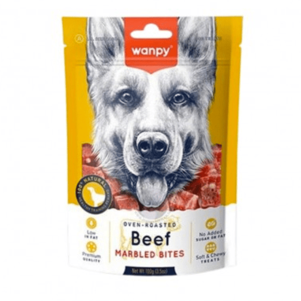 Snack Wanpy para perros sabor Beef Marbled Bites 100grs
