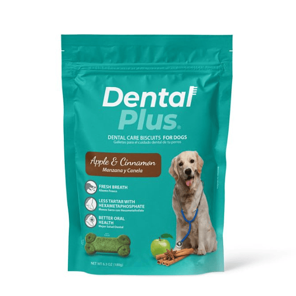 Snack Dental plus para perros sabor manzana canela 180grs