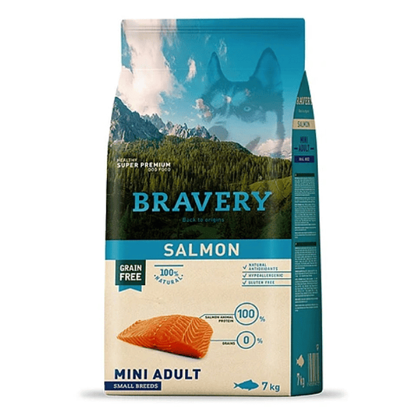 Bravery Salmón Grain Free Adultos mini razas pequeñas 7 Kg.