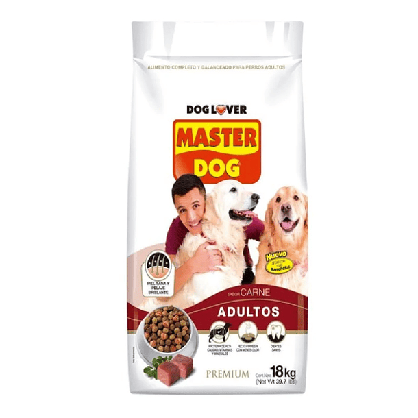 Master Dog adulto mediado y grande sabor carne y arroz 18 Kg