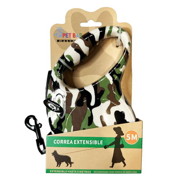 Correa retractil militar perro 5 metros Pet Baby hasta 25 Kg 1