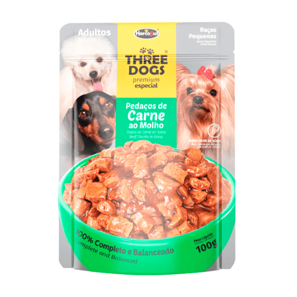 Three Dogs perro adulto pequeño sachet 100 grs