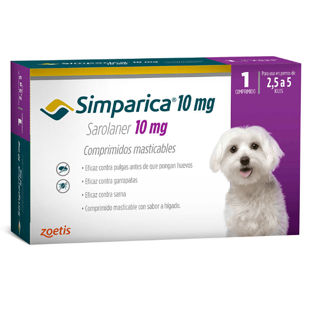 Simparica perros 10 mg de 2,5 a 5 kg 1 comprimido