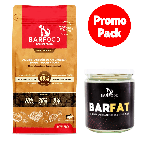 Pack Barfood perro vacuno 12 Kg + Grasa vacuno 450 ml