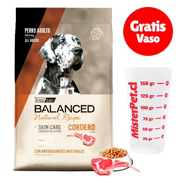 Gratis Vaso + Vitalcan Balanced Perro Adulto Cordero 15 Kg