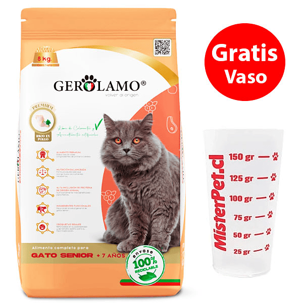 Gratis Vaso + Gerolamo alimento gato senior 8 Kg