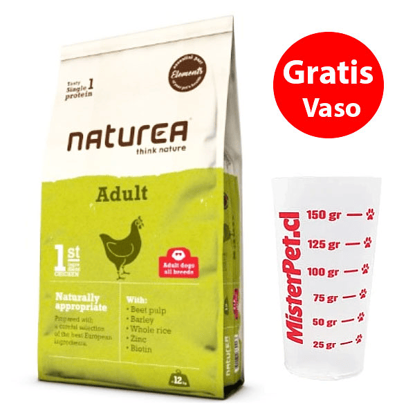 Gratis Vaso + Naturea perros adultos pollo 12Kg