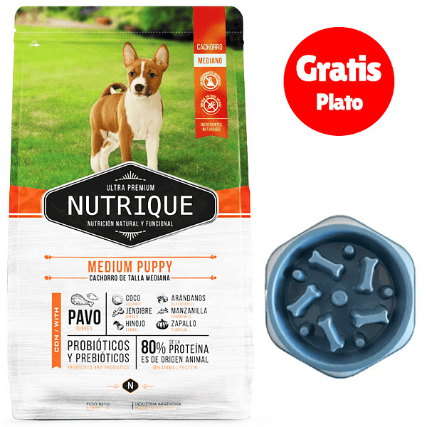 Gratis Plato + Nutrique cachorros medianos 12 Kg