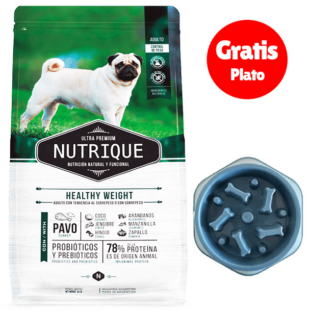 Gratis Plato + Nutrique Perro Adulto Control de Peso 15 Kg 1