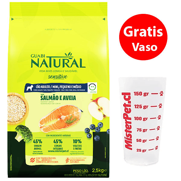 Gratis Vaso + Guabi natural sensitive perro adulto salmón 2,5 Kg