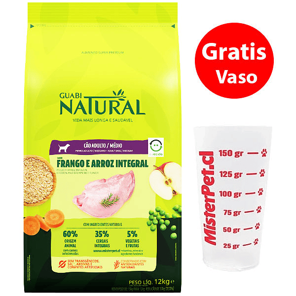 Gratis Vaso + Guabi Natural Perro Adulto Mediano Pollo 12 Kg