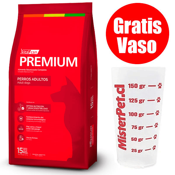 Gratis Vaso + Vitalcan Premium Perro Adulto 15 Kg