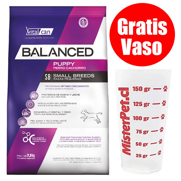 Gratis Vaso + Vitalcan Balanced Perro Cachorro Pequeño 7,5 Kg