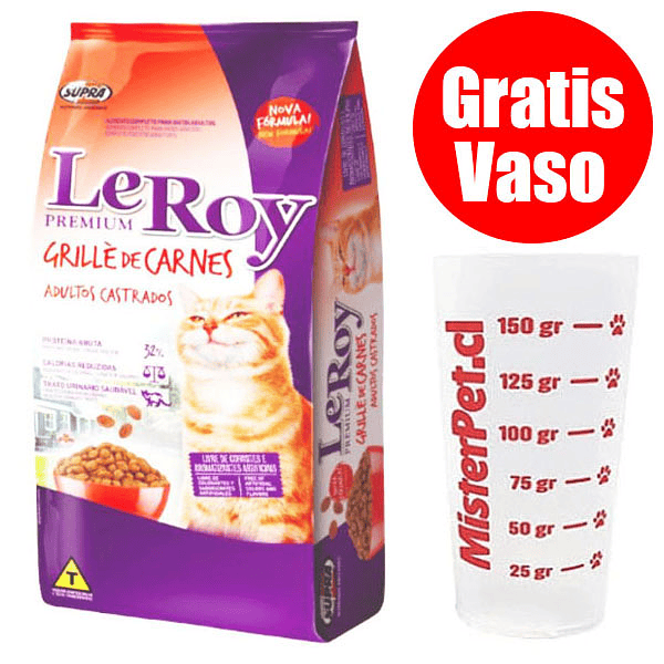 Gratis Vaso + Leroy Gato Castrado Carne 10 Kg