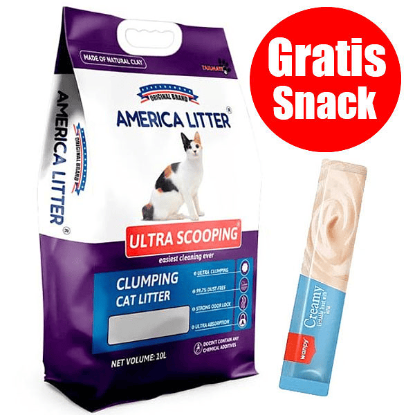 Gratis Snack + Arena Sanitaria America Litter Ultra Scooping 15 kg