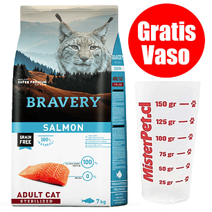 Gratis Vaso + Bravery Gato Esterilizado Salmón 7 Kg