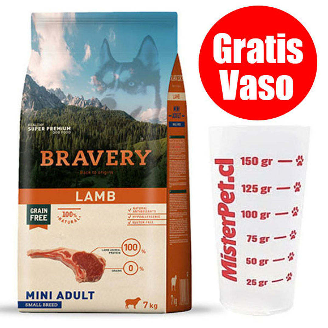 Gratis Vaso + Bravery Cordero Perros Adultos Pequeños y Mini 7 Kg 1