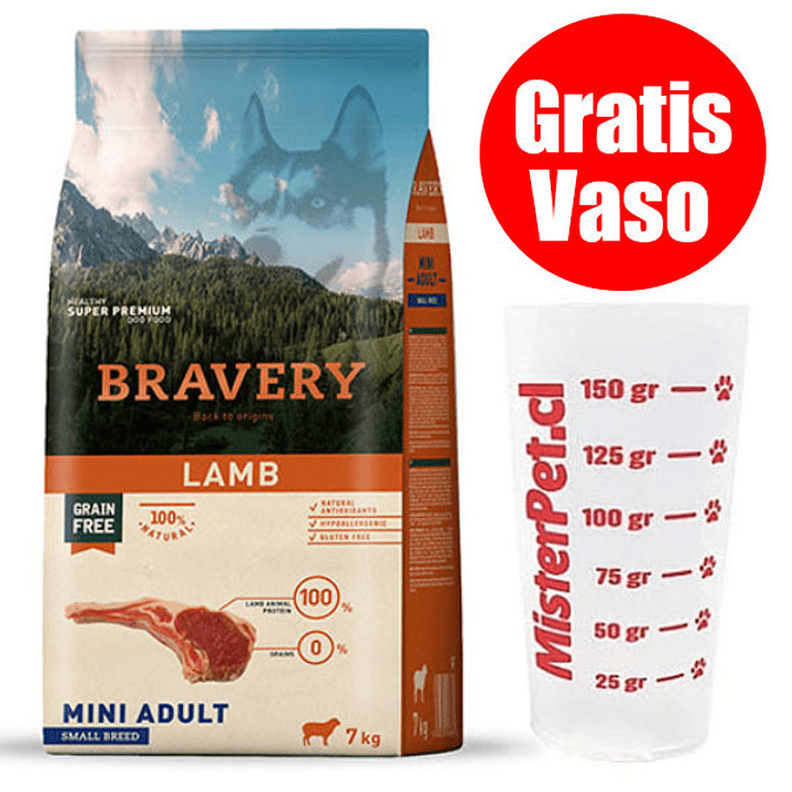 Gratis Vaso + Bravery Cordero Perros Adultos Pequeños y Mini 7 Kg 1