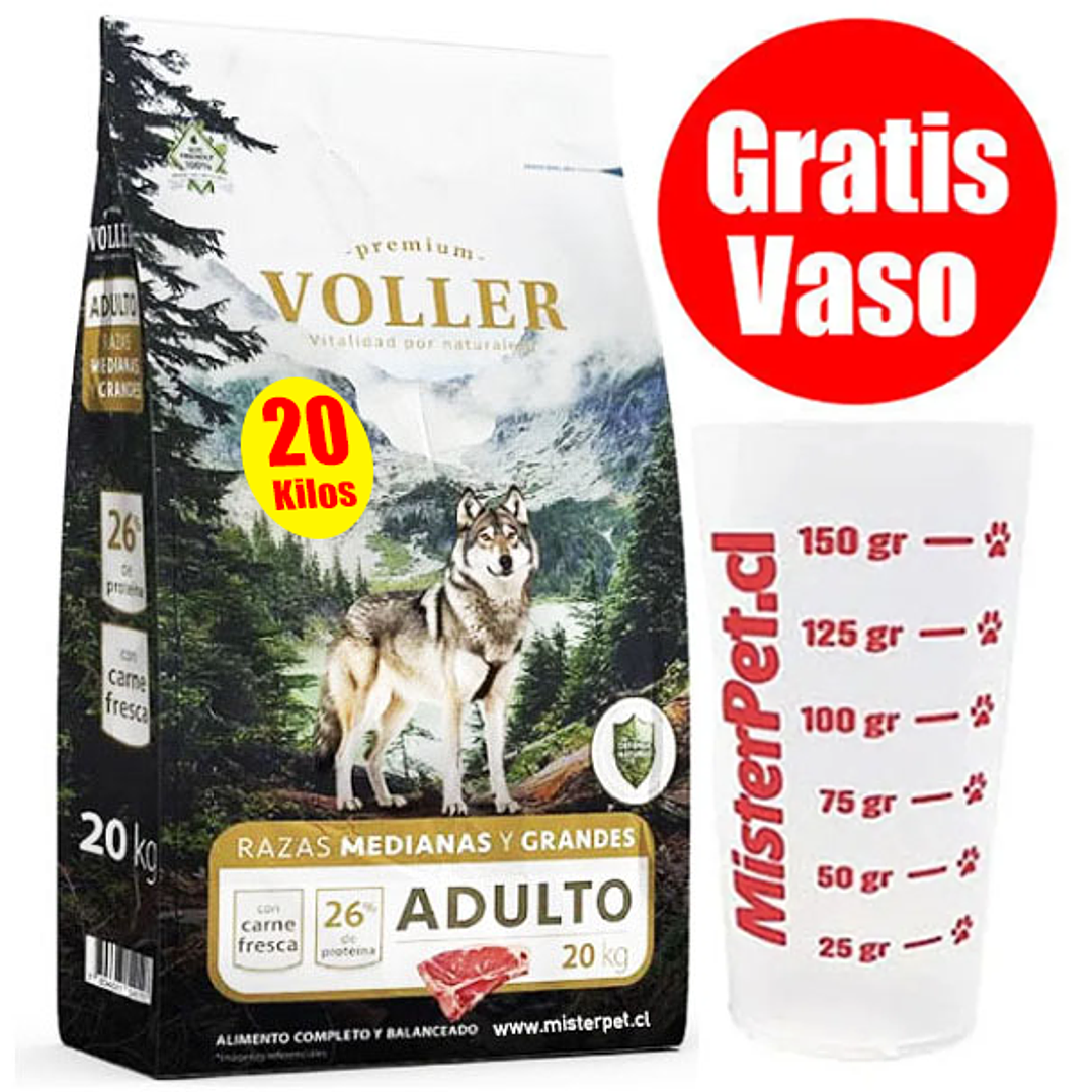 Vaso Gratis + Voller Alimento Perro Adulto 20kg 1
