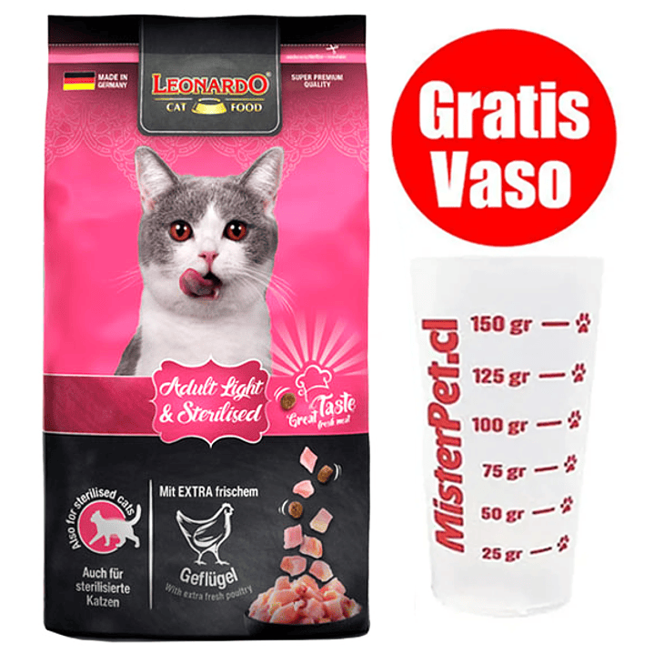 Gratis Vaso + Leonardo Gato Adulto Castrado Light 7,5 kg 1